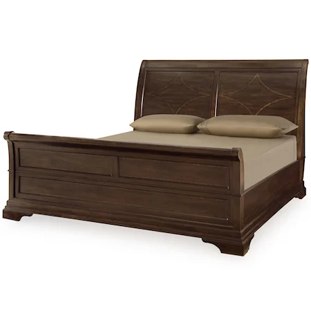 King Sleigh Bed with Decorative Inlay Design